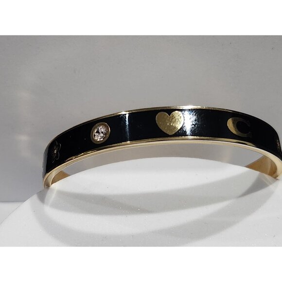 Coach Motif Bangle Bracelet F87950 (Black Enamel / Gold Tone) - Picture 3 of 7